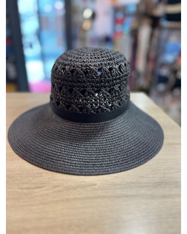 Chapeau petite capeline large bord en crochet noir - Marone 1881