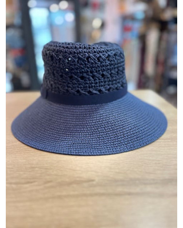 Chapeau petite capeline large bord en crochet bleu - Marone 1881
