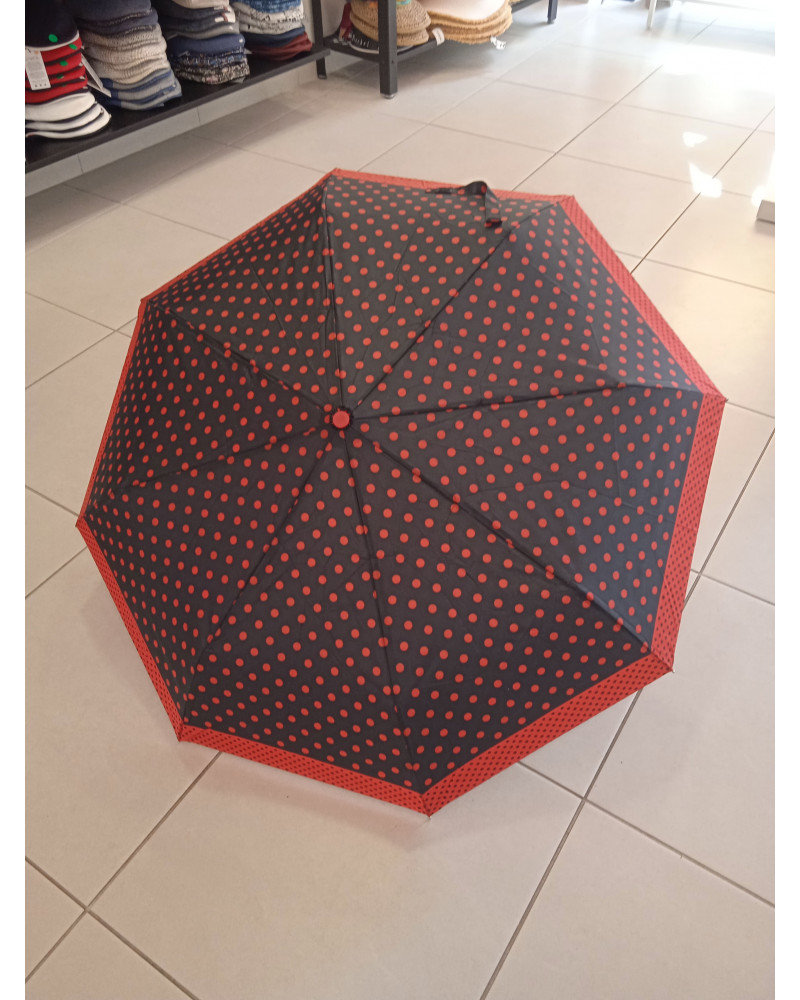 Parapluie automatique pliant motif à pois coloris rouge - Chapo & Co