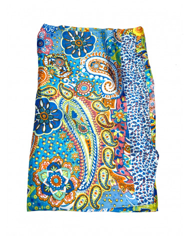 Foulard femme au toucher soie impression cachemire coloris bleu