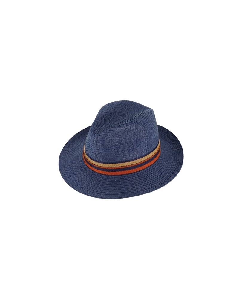 Chapeau forme Fedora en paille papier coloris marine