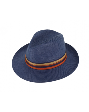 Chapeau forme Fedora en paille papier coloris marine