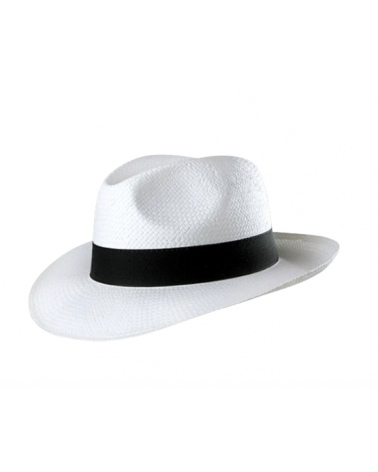 Chapeau de paille style Panama en paille papier coloris blanc bandeau noir