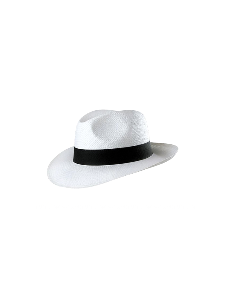 Chapeau de paille style Panama en paille papier coloris blanc bandeau noir