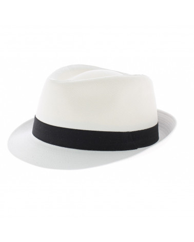 Chapeau forme trilby en tissu 100% lin coloris blanc - Chapo & Co