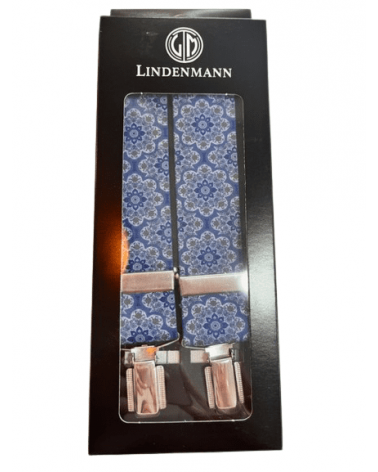 Bretelles larges en forme X coloris bleu motif rosace - Lindenmann