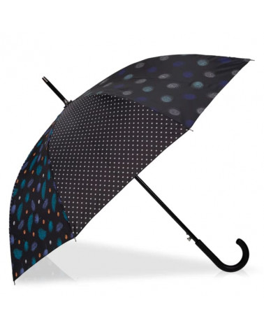 Parapluie canne automatique Isotoner motif patchwork plume - Chapo & Co