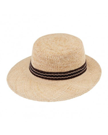 Chapeau forme casquette en 100% paille naturelle avec ruban brun beige