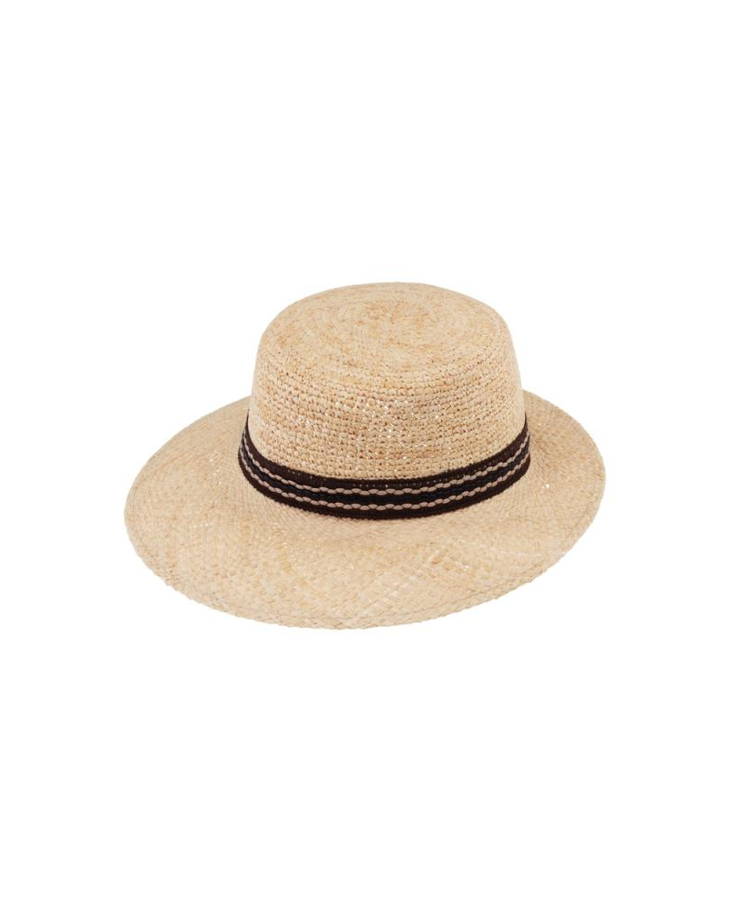 Chapeau forme casquette en 100% paille naturelle avec ruban brun beige