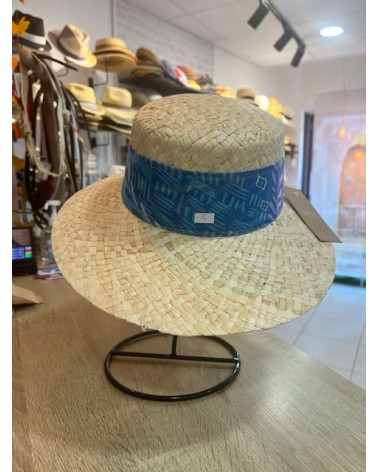 Chapeau forme casquette en paille naturelle avec ruban fantaisie - Chapo & Co