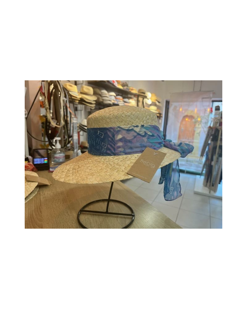 Chapeau forme casquette en paille naturelle avec ruban fantaisie - Chapo & Co