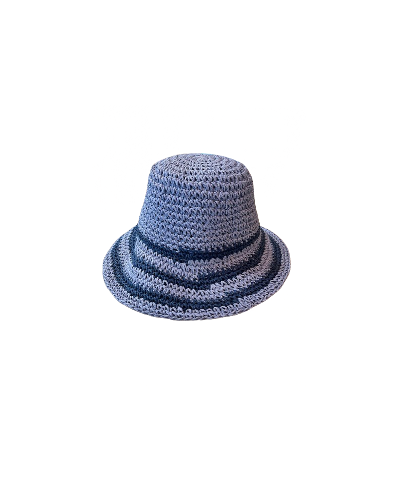 Chapeau forme cloche modèle à rayures coloris bleu