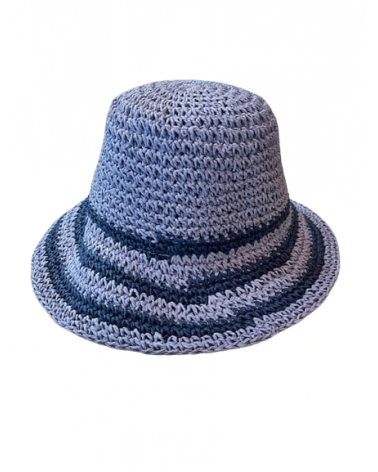 Chapeau forme cloche modèle à rayures coloris bleu