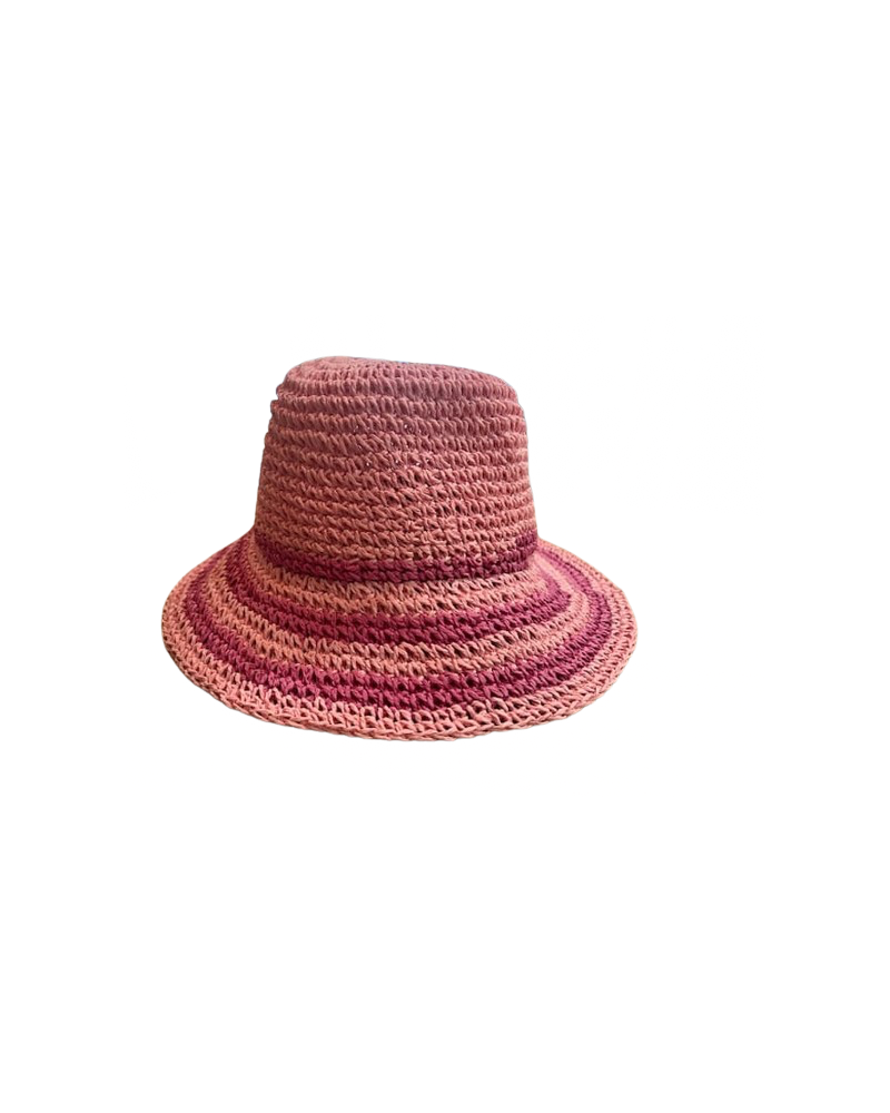 Chapeau forme cloche modèle à rayures coloris rose