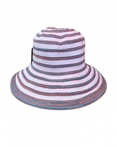 Chapeau forme cloche bord large modèle à rayures coloris rose pâle