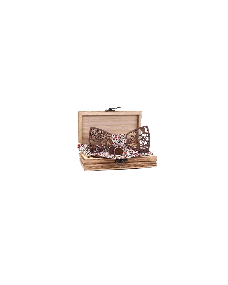 Coffret noeud papillon en bois modèle Rosa coloris floral