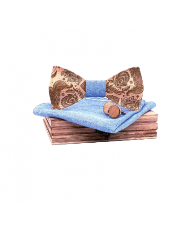 Coffret noeud papillon en bois modèle Davidia tissu coloris bleu