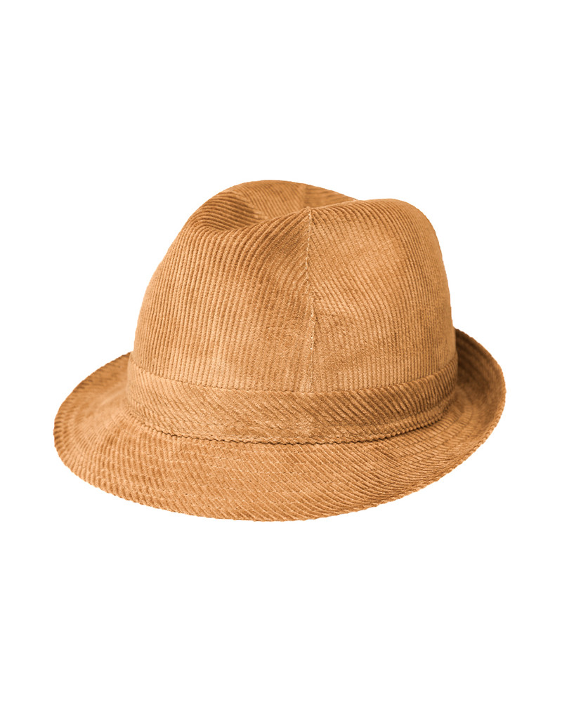 Chapeau forme trilby côtelé velours coloris camel - Chapo & Co