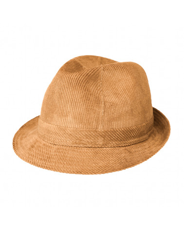 Chapeau forme trilby côtelé velours coloris camel - Chapo & Co