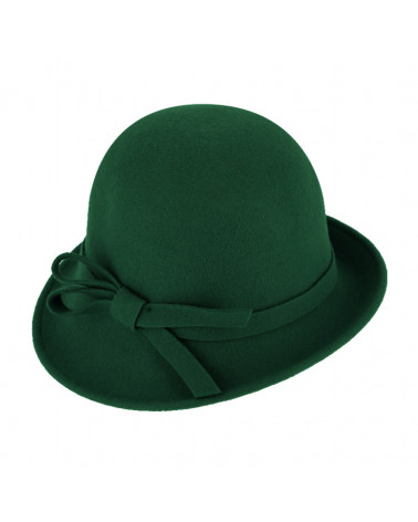 Chapeau rétro forme cloche asymétrique en feutre coloris vert sapin - Chapo & co