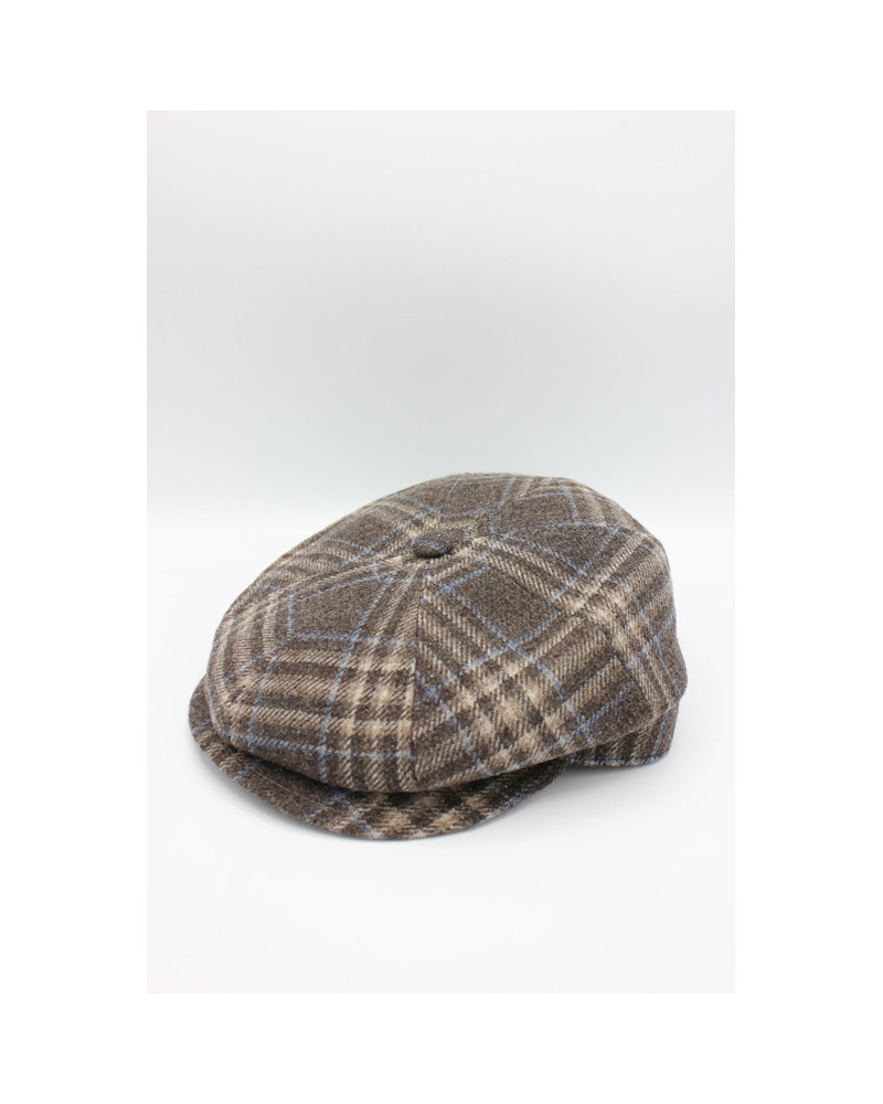 Casquette hiver en laine 8 côtes à motif carreaux beige - Chapo & Co