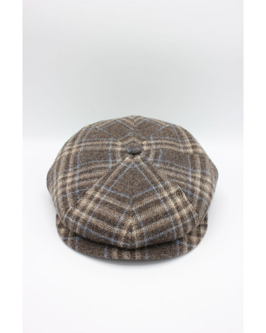 Casquette hiver en laine 8 côtes à motif carreaux beige - Chapo & Co