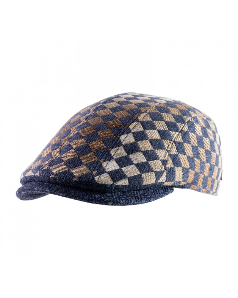 Casquette plate en laine modèle John à damier bleu - Alfonse d'Este