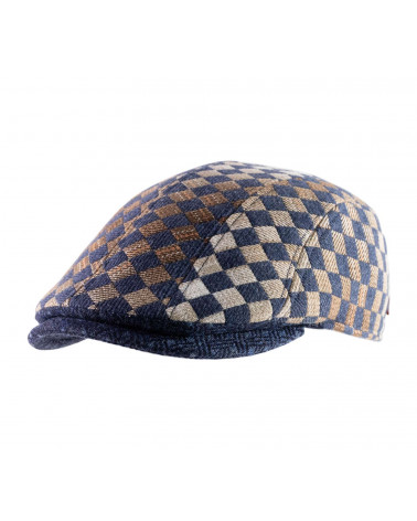 Casquette plate en laine modèle John à damier bleu - Alfonse d'Este