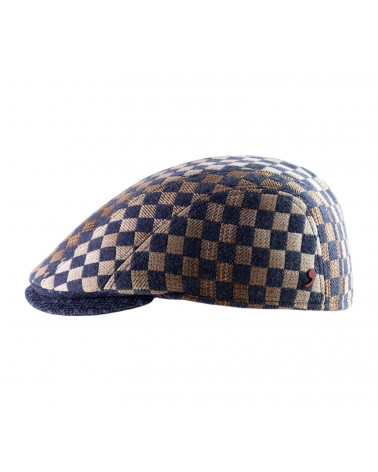 Casquette plate en laine modèle John à damier bleu - Alfonse d'Este