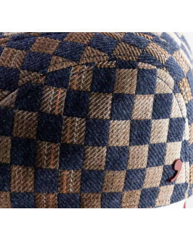 Casquette plate en laine modèle John à damier bleu - Alfonse d'Este