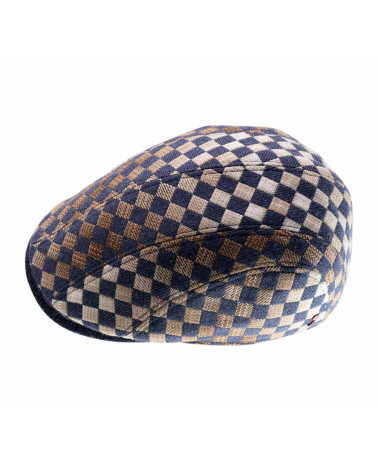 Casquette plate en laine modèle John à damier bleu - Alfonse d'Este