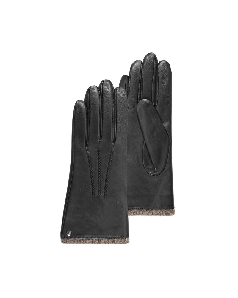 Gants en cuir d'agneau pleine fleur doublé cachemire coloris noir - Isotoner