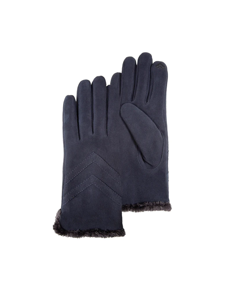 Gants tactiles en cuir de chèvre velours doublé coloris marine - Isotoner