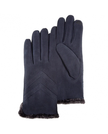 Gants tactiles en cuir de chèvre velours doublé coloris marine - Isotoner