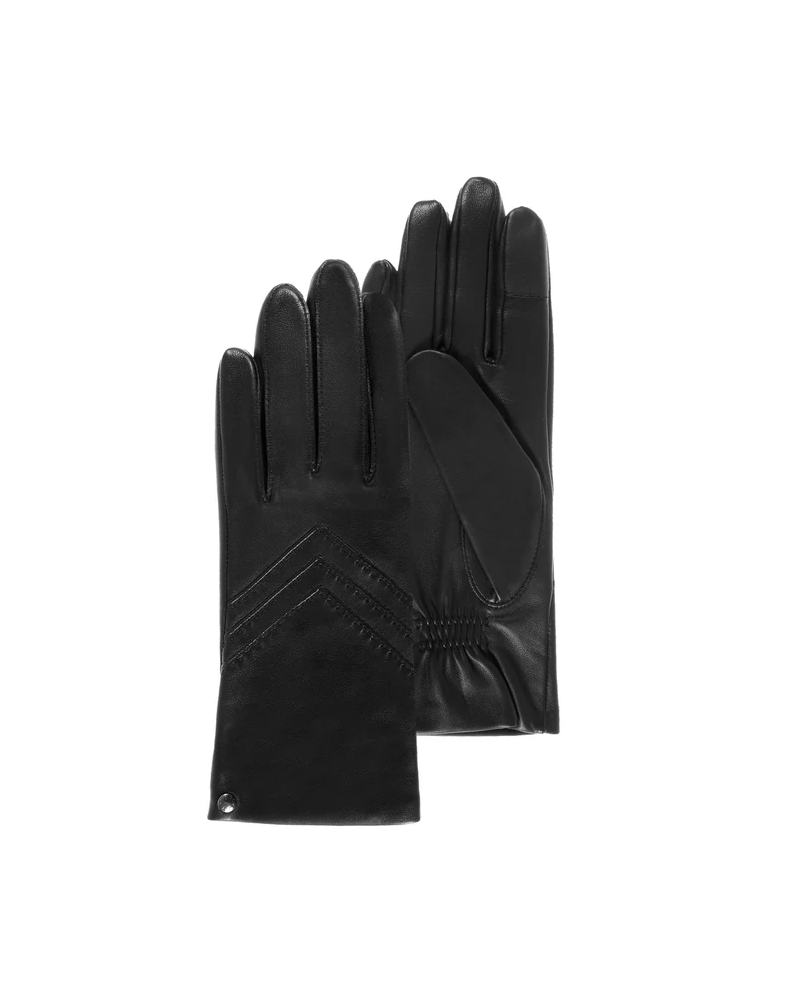 Gants en cuir tactile pour femme avec chevrons coloris noir - Isotoner