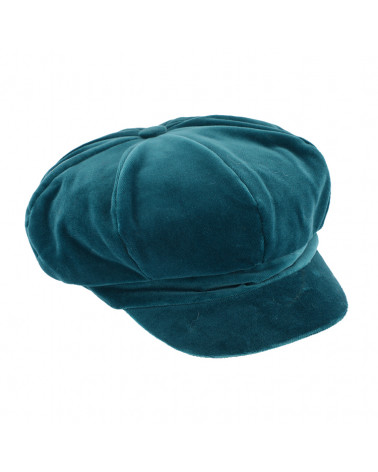 Casquette forme gavroche en velours coloris bleu pétrole - Chapo & co