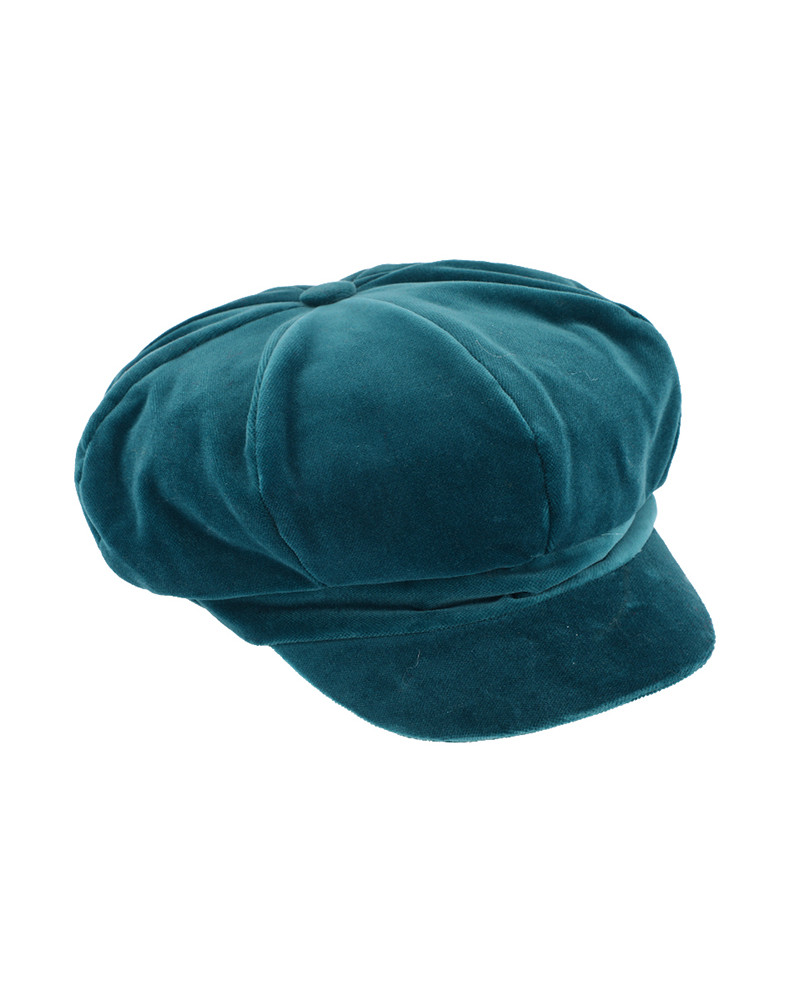 Casquette forme gavroche en velours coloris bleu pétrole - Chapo & co