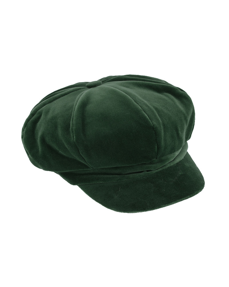 Casquette forme gavroche en velours coloris vert olive - Chapo & co