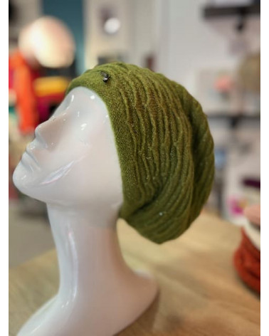 Béret chic et souple en mohair coloris vert mousse Vizio - Chapo & Co