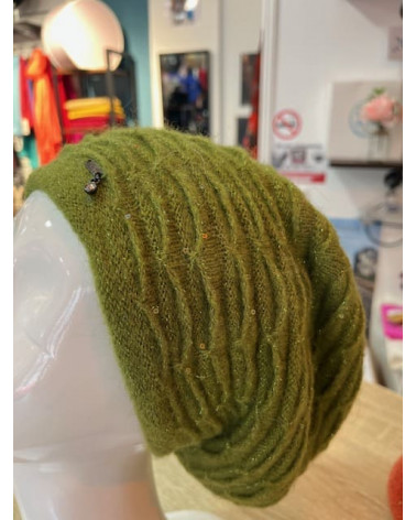 Béret chic et souple en mohair coloris vert mousse Vizio - Chapo & Co