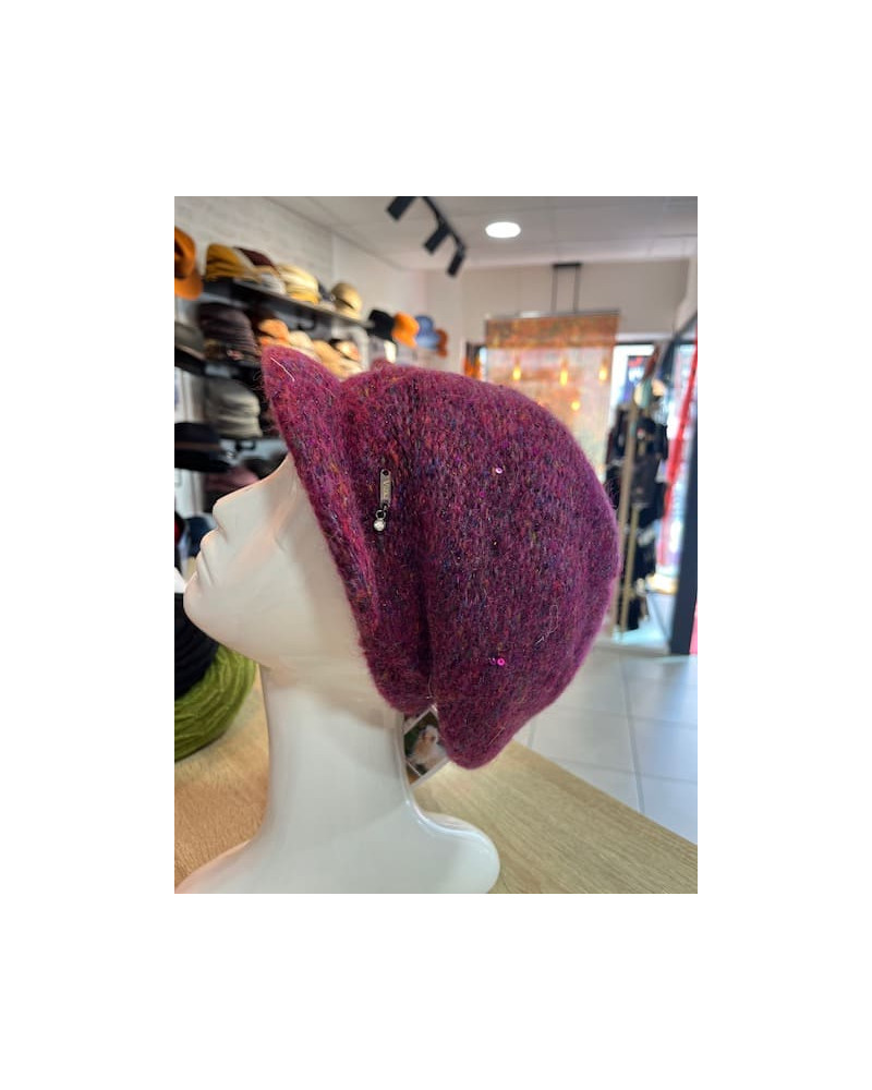 Casquette style gavroche en mohair et alpaga coloris violet Vizio - Chapo & Co