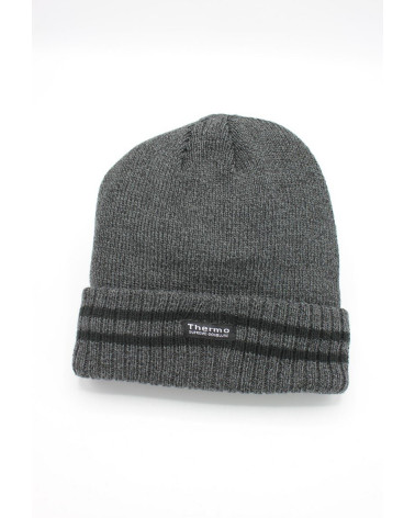 Bonnet homme tricot a revers doublé polaire coloris gris chiné - Chapo & Co