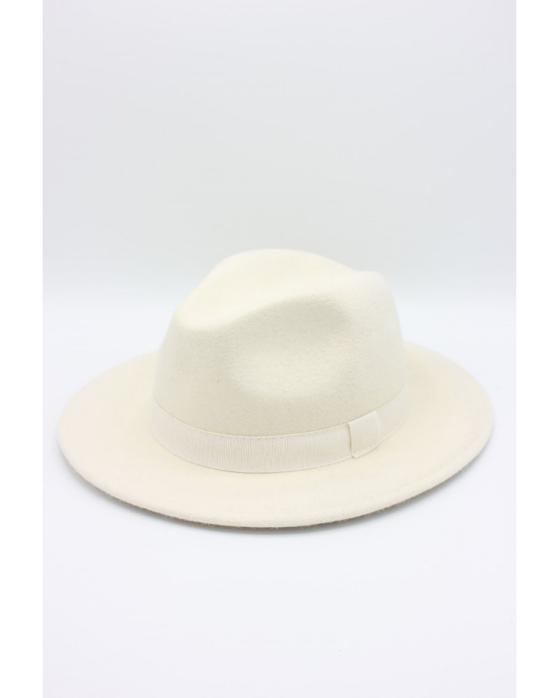 Chapeau femme forme Fedora en feutre de laine coloris blanc