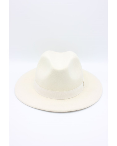 Chapeau femme forme Fedora en feutre de laine coloris blanc