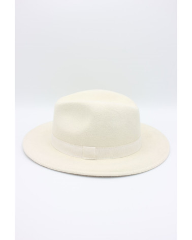 Chapeau femme forme Fedora en feutre de laine coloris blanc