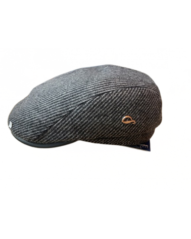 Casquette plate en laine avec oreilles motif rayures noir et anthracite - Göttmann