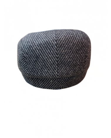 Casquette plate en laine avec oreilles motif rayures noir et anthracite - Göttmann