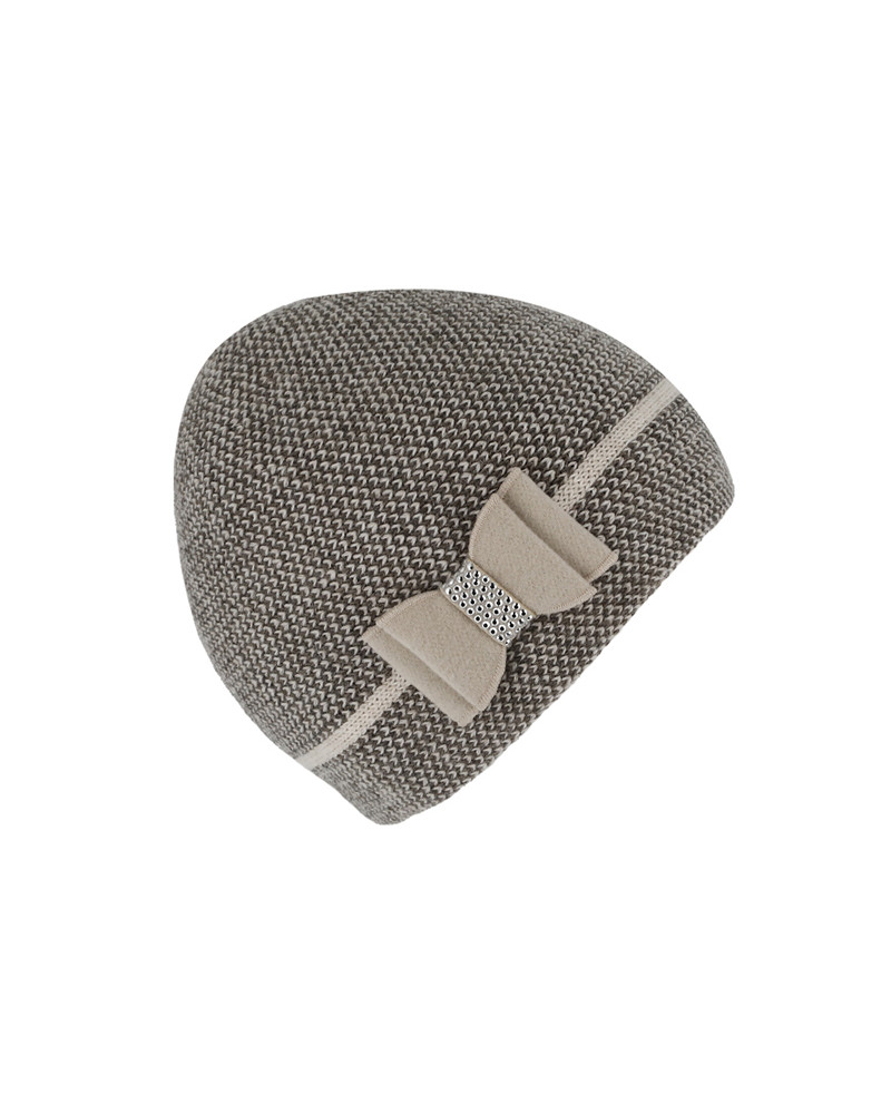 Bonnet tricoté laine mélangée avec noeud strass coloris beige - Chapo & co