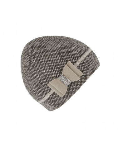 Bonnet tricoté laine mélangée avec noeud strass coloris beige - Chapo & co