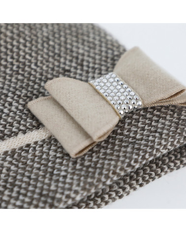 Bonnet tricoté laine mélangée avec noeud strass coloris beige - Chapo & co
